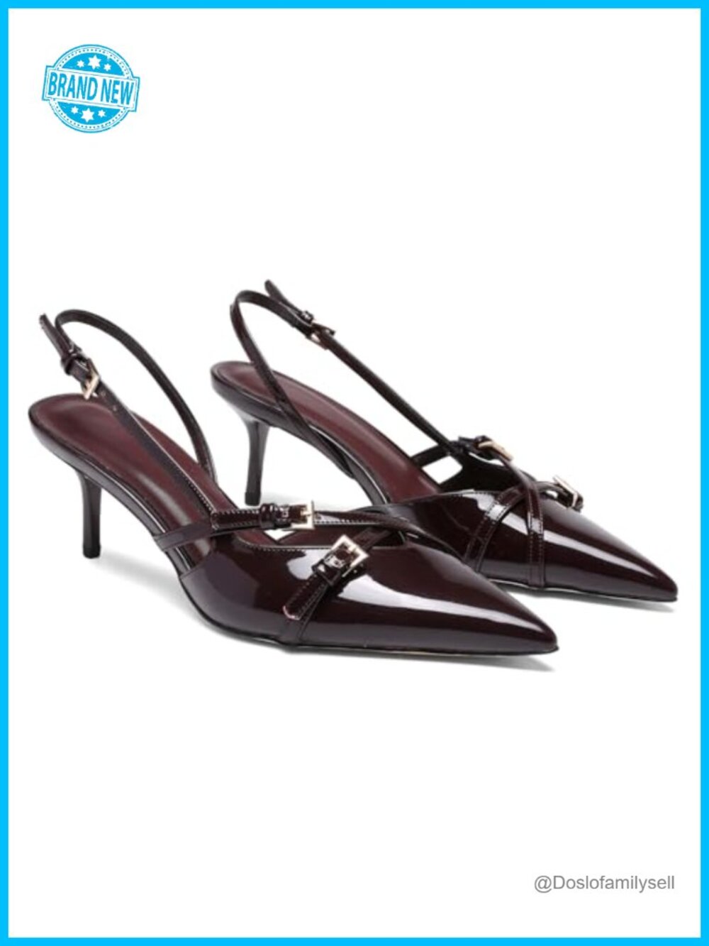 Faux Leather Slingback Kitten Heels Pointed Toe Pumps for Women